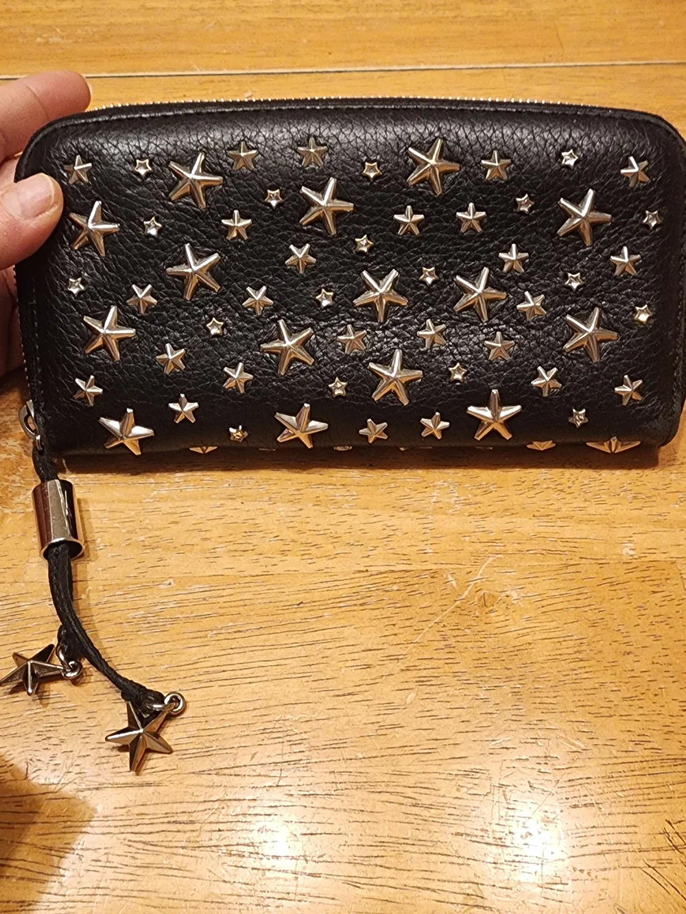 Jimmy Choo Filipa Star Studded Wallet, a black leather zip-around wallet
